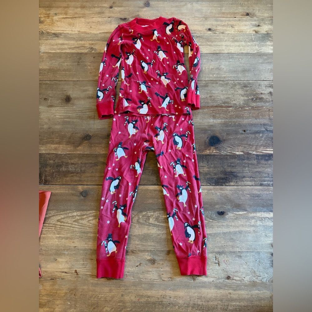 Hanna Andersson Penguin Pajama Set 100 US 4 Red Organic Cotton Long Sleeve